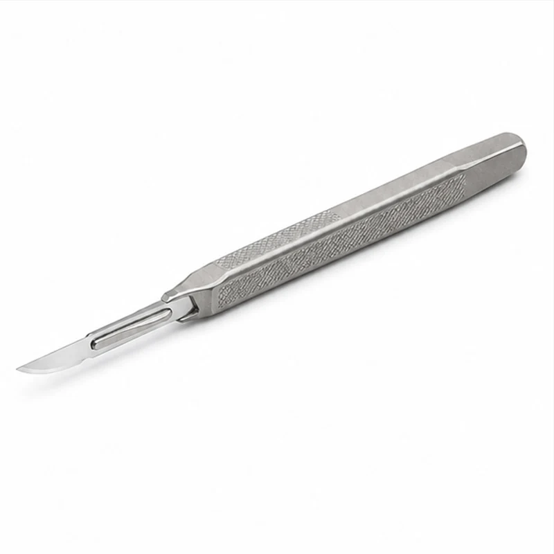 Stainless steel scalpel handle with knurled grip